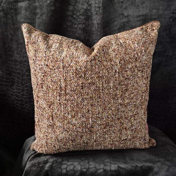 Rustic Sand - vierkante kussenhoes met grove weefstructuur - handgemaakte kussenhoes met gemeleerde roestbruine kleuren