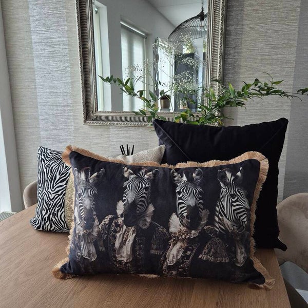Luxe driedelige velours kussenset "Zebra"
