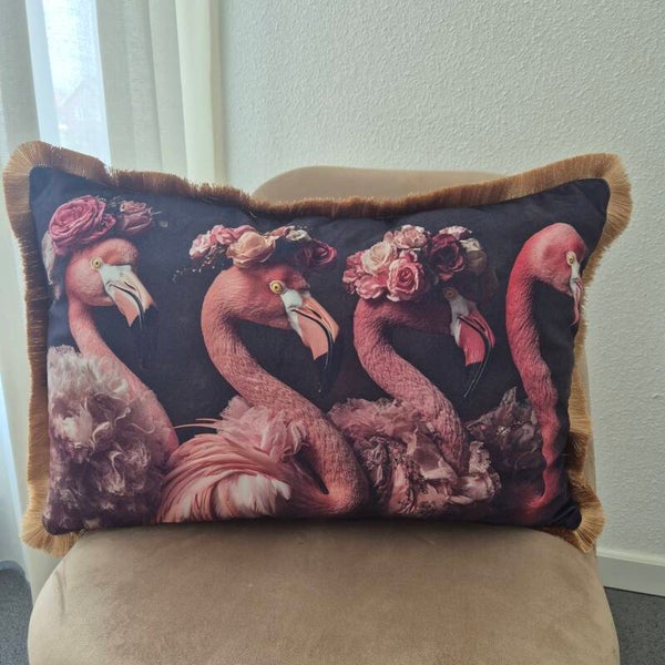 Sierkussen velvet Flamingo Divas - Handgemaakt