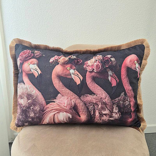 Sierkussen velvet Flamingo Divas - Handgemaakt