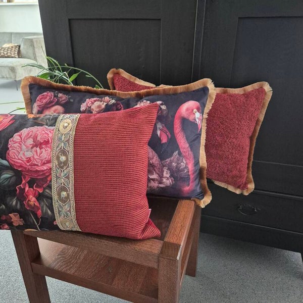 Sierkussenset velvet Flamingo & Floral diva - 3-delig