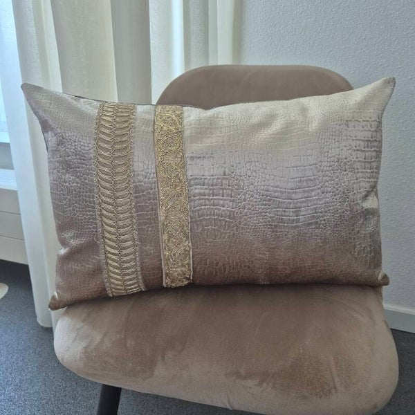Kussenhoes velours Croco goud taupe