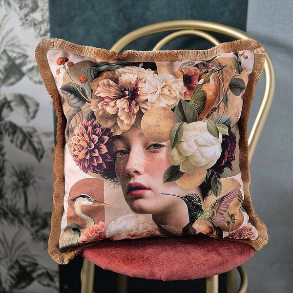 Luxe Velours Kussenhoes "Floral Portrait"