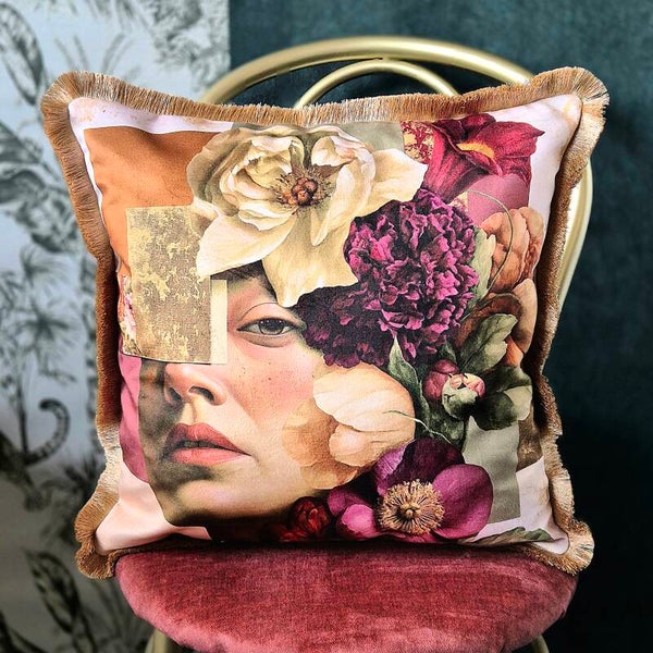 Luxe Velours Kussenhoes - Floral Portret Gold