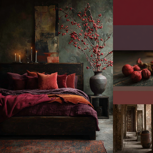 moodboard met oranje en paarse kleuren