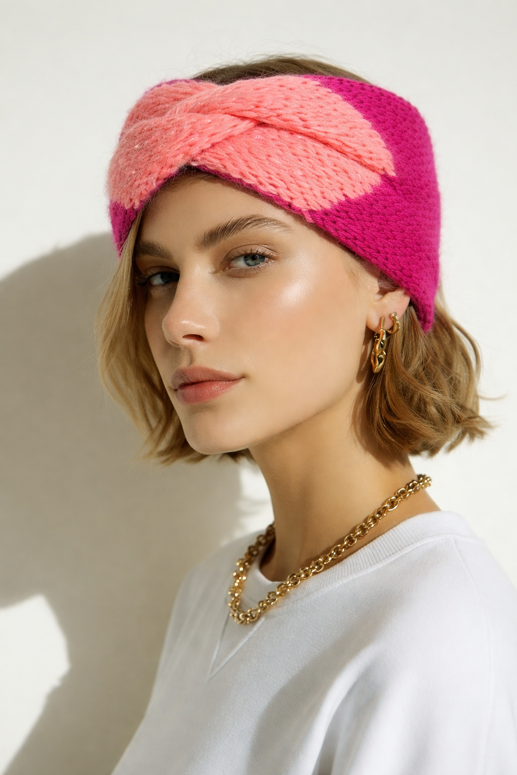 Breites Stirnband in Pink & Rosa – kuschelig warm