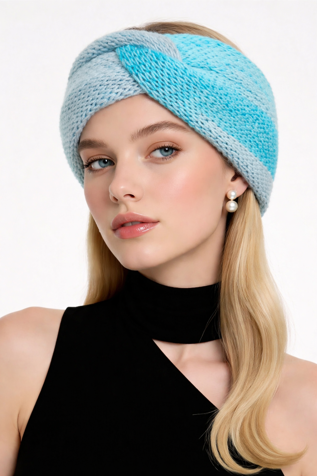 Breites Stirnband in Türkis & Blau – kuschelig warm