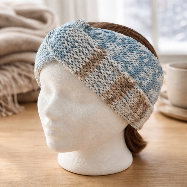 Stirnband „Winterhimmel“ – Meliert Blau Türkis Weiß Braun | 100% Polyacryl | Luminda Handmade
