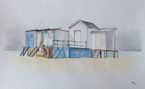 Cabanes de plage de Blériot 2 - Aquarelle originale