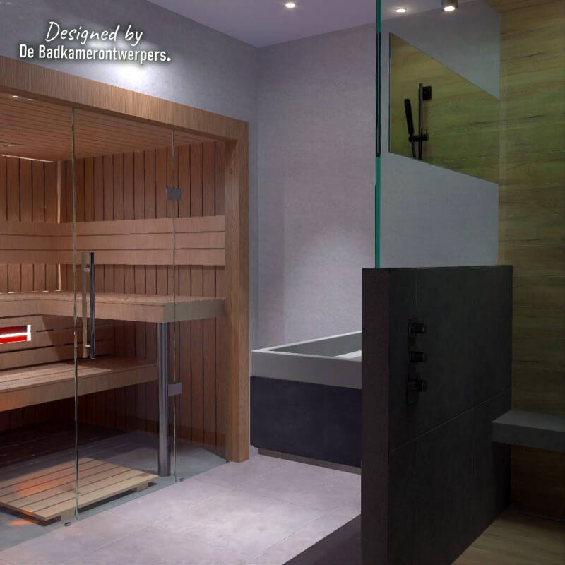 Ontwerp wellness badkamer met sauna