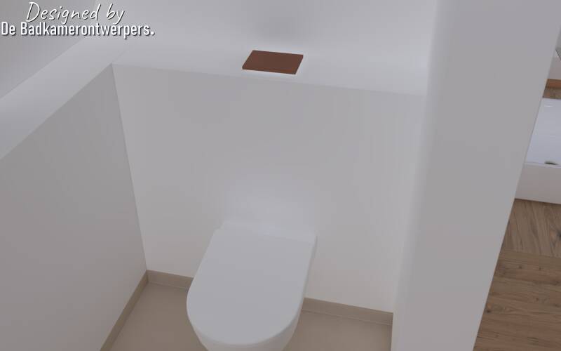 Badkamer Ontwerpen - Vrijstaande woning Maastricht - Stijl Basic Design - 16 m2 - Zijaanzicht ontwerp verlaagd inbouwreservoir