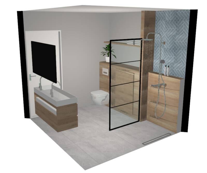 Badkamer Ontwerpen - Twee onder een kap Utrecht - Basic/Natuur - 6,4 m2 - Zijaanzicht