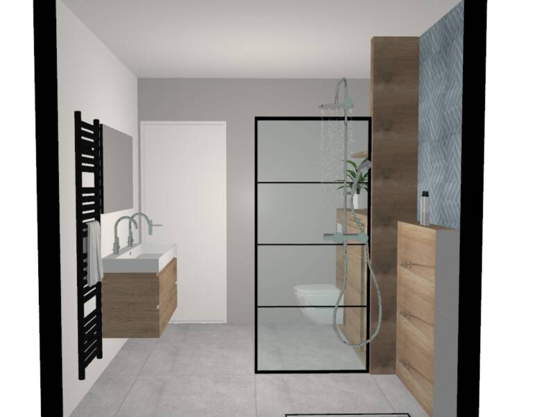 Badkamer Ontwerpen - Twee onder een kap Utrecht - Basic/Natuur - 6,4 m2 - Zijaanzicht