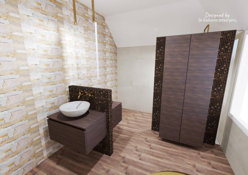 Badkamer Ontwerpen - Boerderij Opijnen- Stijl Luxe uitstraling - 14,9 m2 - hoge kasten