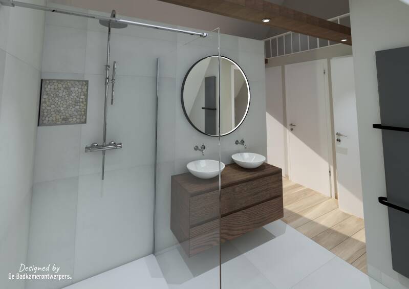 Badkamer-Slaapkamer en suite  Ontwerpen - Hoekwoning Berkel en Rodenrijs - Stijl basic / romatiek - 40 m2 - Zijaanzicht badmeubel