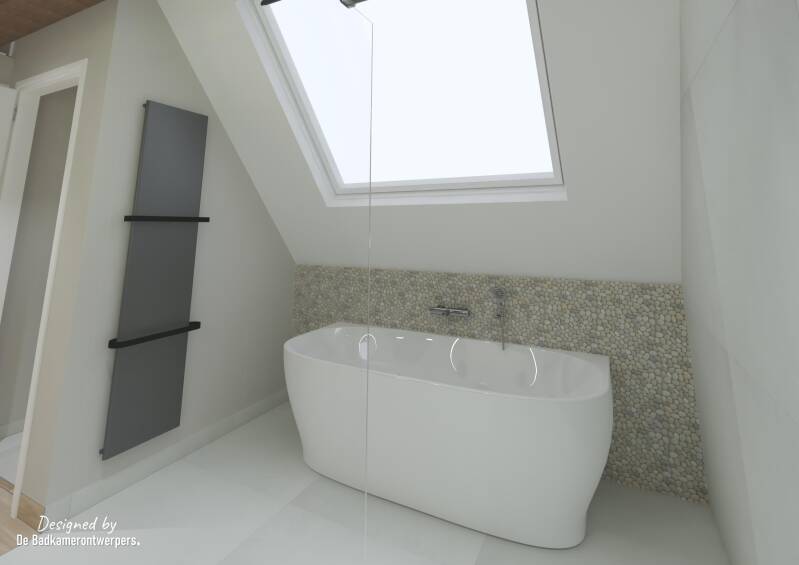 Badkamer-Slaapkamer en suite  Ontwerpen - Hoekwoning Berkel en Rodenrijs - Stijl basic / romatiek - 40 m2 - Zijaanzicht vrijstaand bad