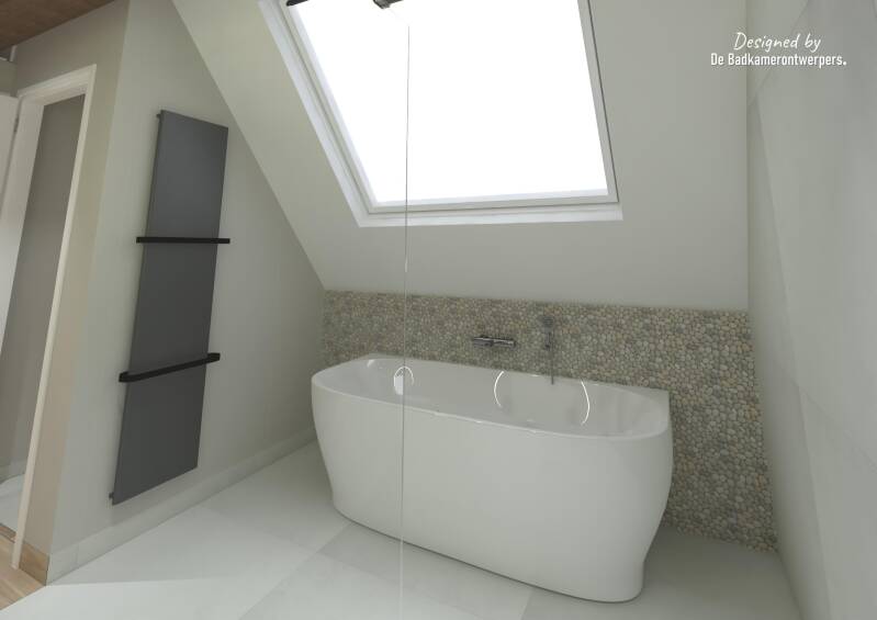 Badkamer-Slaapkamer en suite  Ontwerpen - Hoekwoning Berkel en Rodenrijs - Stijl basic / romatiek - 40 m2 - Zijaanzicht vrijstaand bad