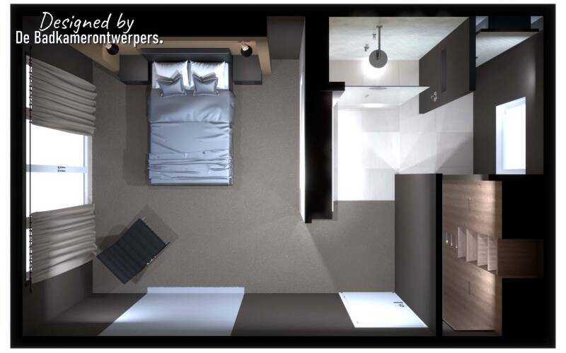 Badkamer-Slaapkamer en suite  Ontwerpen - Vrijstaande woning Hansweert - Stijl design / natuur - 25,31 m2 - Bovenaanzicht 