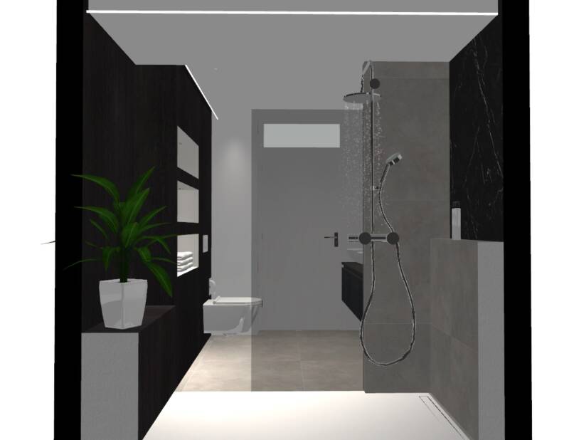 Badkamer Ontwerpen - Dubbelwoning Maastricht - Stijl boohemien-design - 7,2 m2 - Zijaanzicht toilet