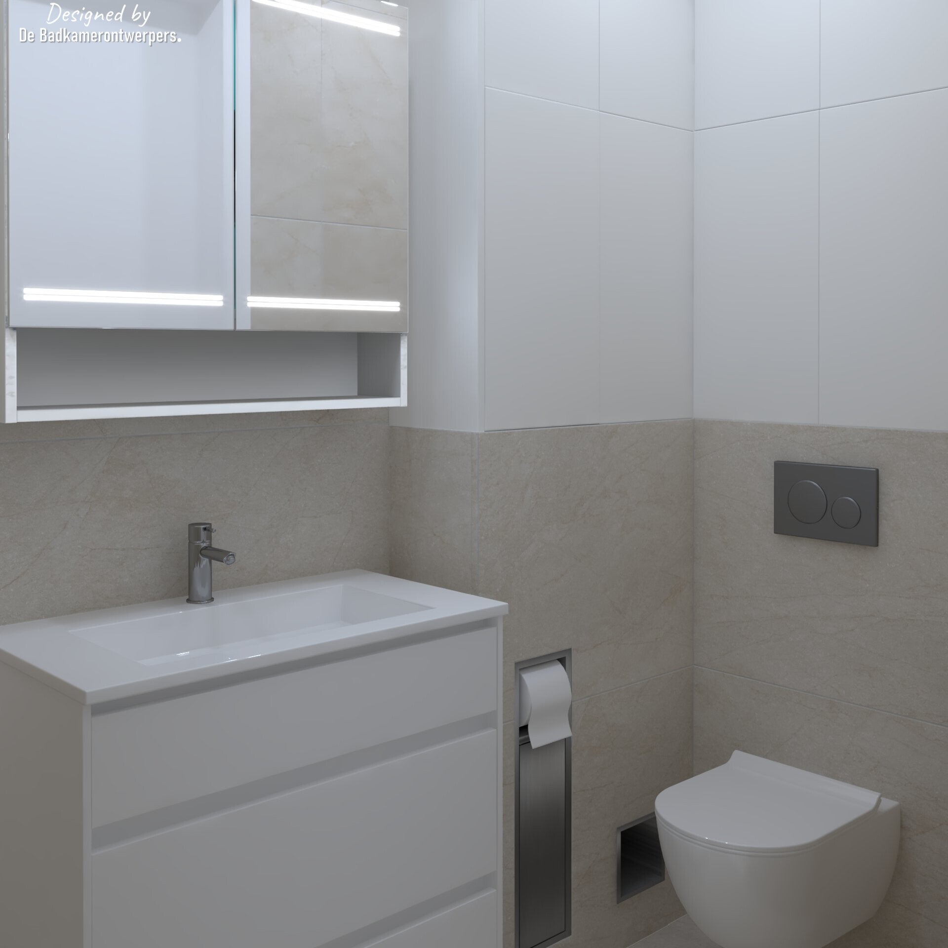 Smalle badkamer met veel opbergruimte