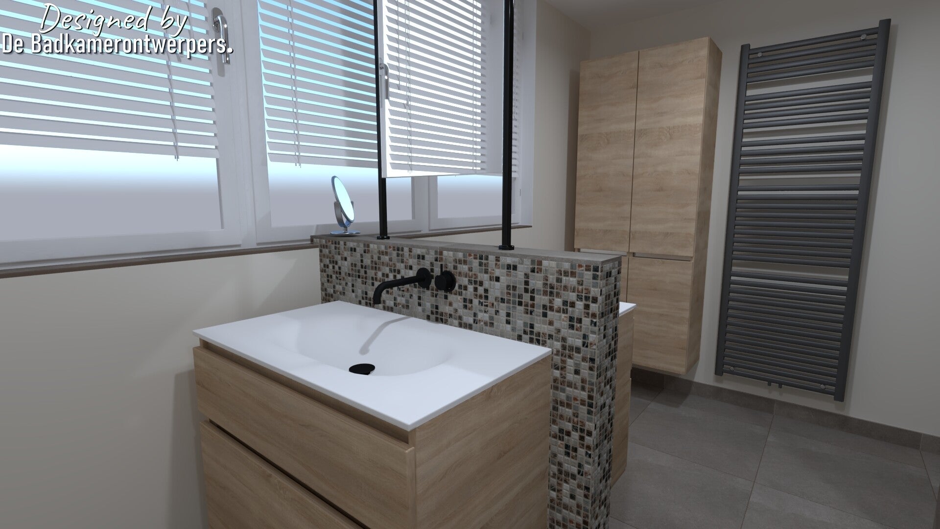 Badkamer ontwerpen, badkamer met wastafels tegen elkaar aan