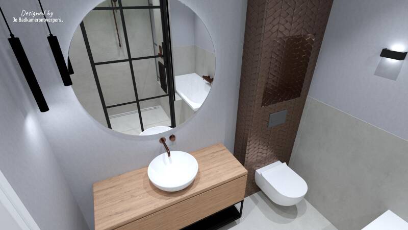 Badkamer Ontwerpen - Appartement Enschede - Stijl design/industrieel - 5,9 m2 - Zijaanzicht