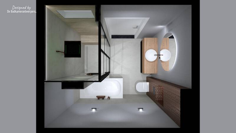 Badkamer Ontwerpen - Appartement Enschede - Stijl design/industrieel - 5,9 m2 - Bovenaanzicht