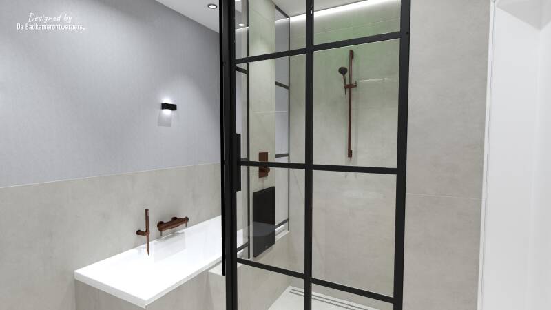 Badkamer Ontwerpen - Appartement Enschede - Stijl design/industrieel - 5,9 m2 - Zijaanzicht