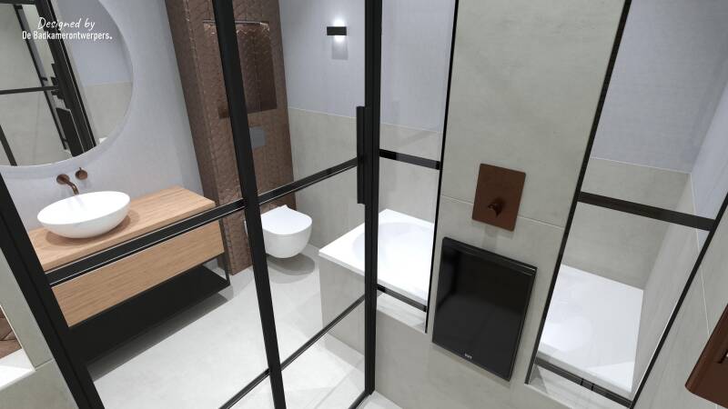 Badkamer Ontwerpen - Appartement Enschede - Stijl design/industrieel - 5,9 m2 - Zijaanzicht