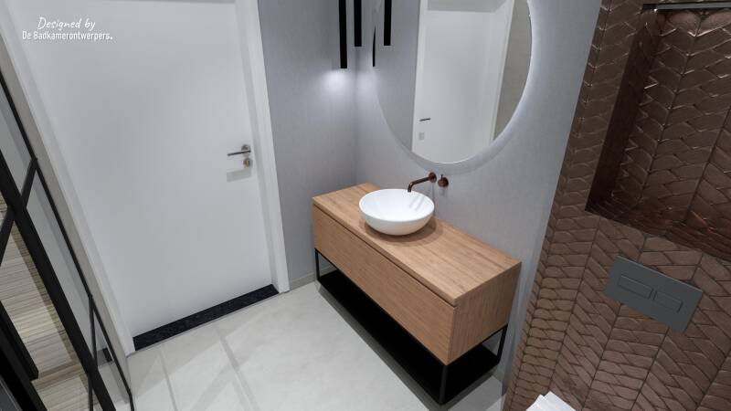 Badkamer Ontwerpen - Appartement Enschede - Stijl design/industrieel - 5,9 m2 - Zijaanzicht