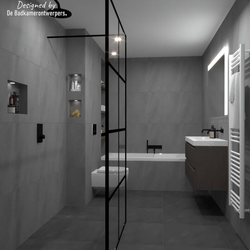 Inloopdouche met zwarte profielen