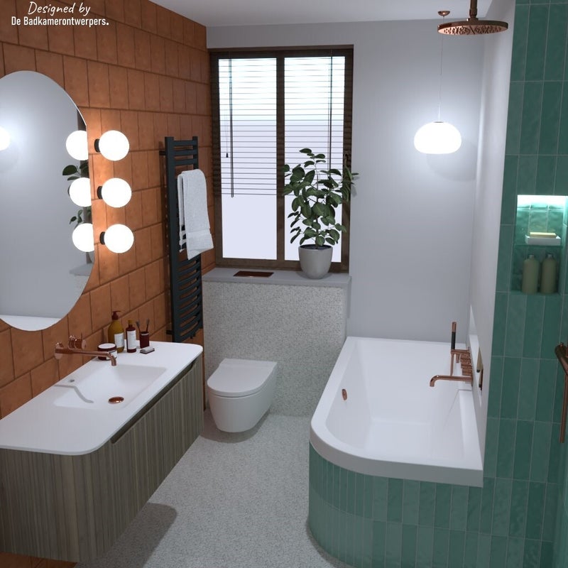 Badkamer met bad met ronde hoeken