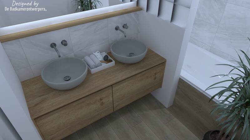 badmeubel met botkleurige wastafels