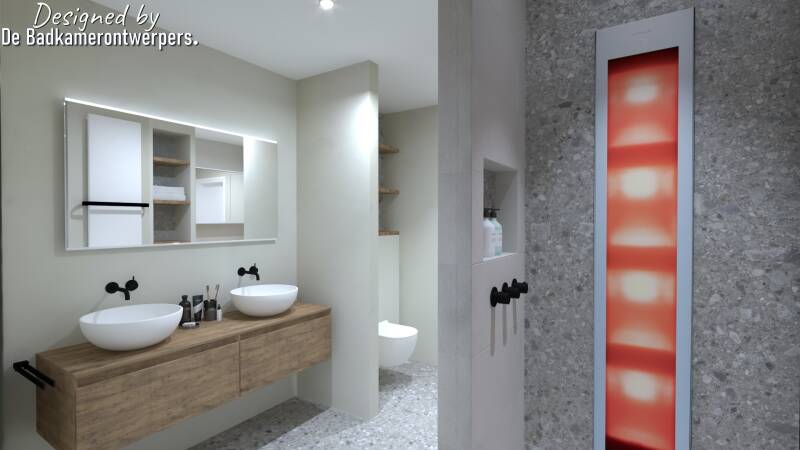 Badkamer inspiratie - Dubbelwoning Lemmer - Stijl Design - 8,39 m2 - Zijaanzicht nis met kiezels