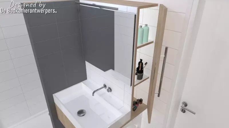 Badkamer ontwerpen, studentenbadkamer met wasmachine