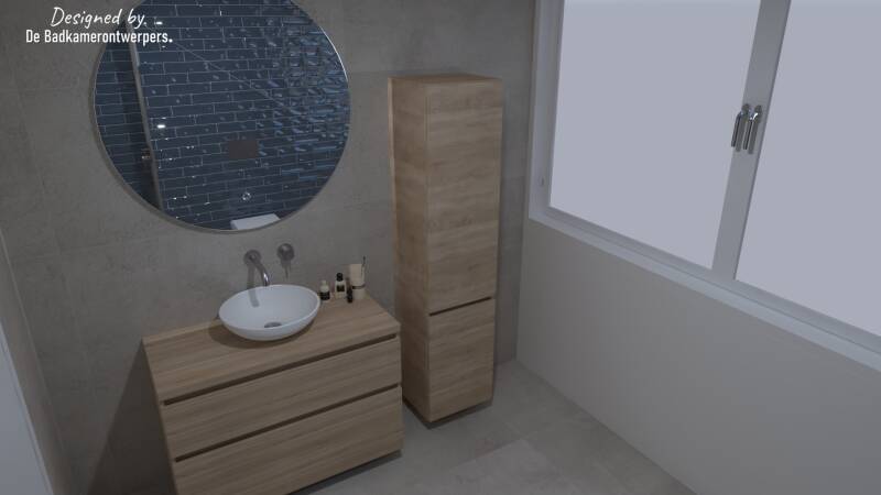 badkamer met ronde spiegel