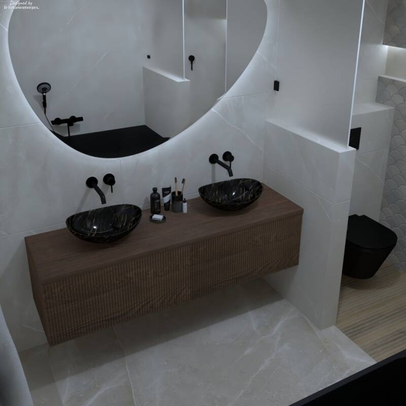 design badkamer met ovale spiegel