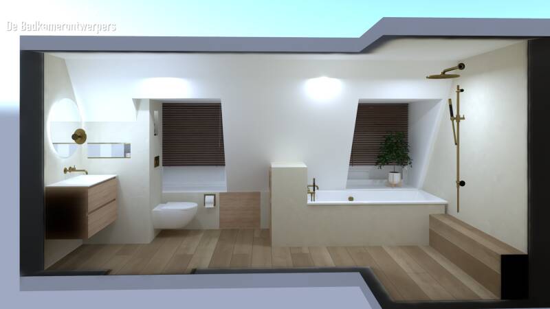 Inspiratie badkamer met schuin dak