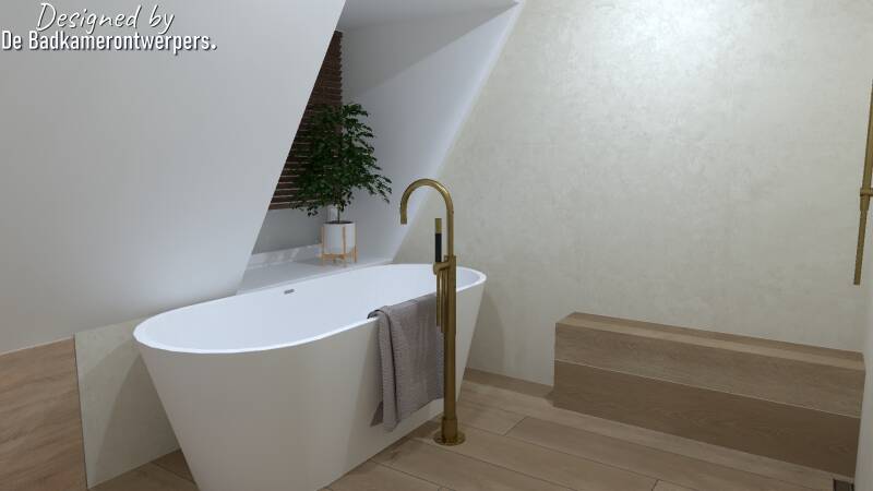 vrijstaand bad onder schuin dak