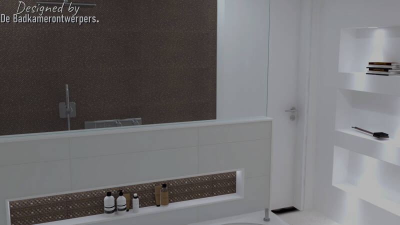 badkamer met muur tussen bad en douche