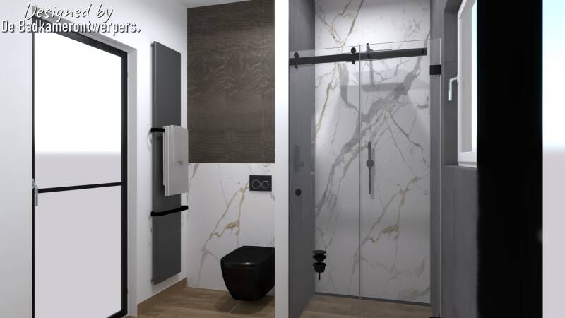 Badkamer met kast boven toilet