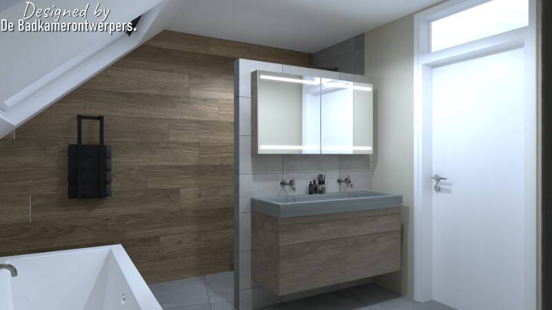 Badkamer ontwerp vrijstaande muur met badmeubel