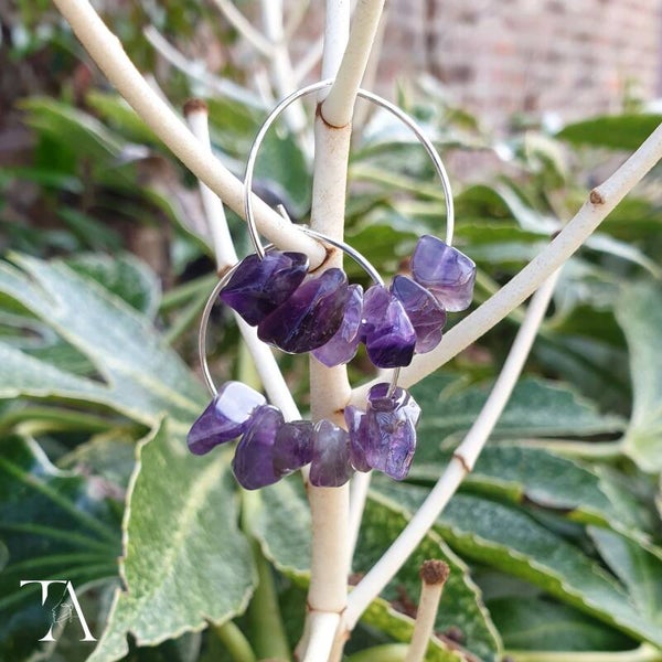 Purple semi precious hoops