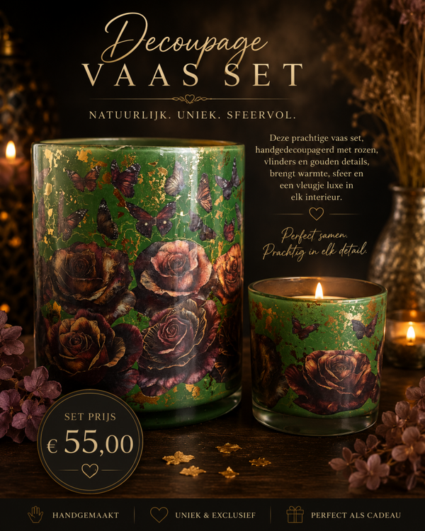 Vazen set bloemen en vlinder