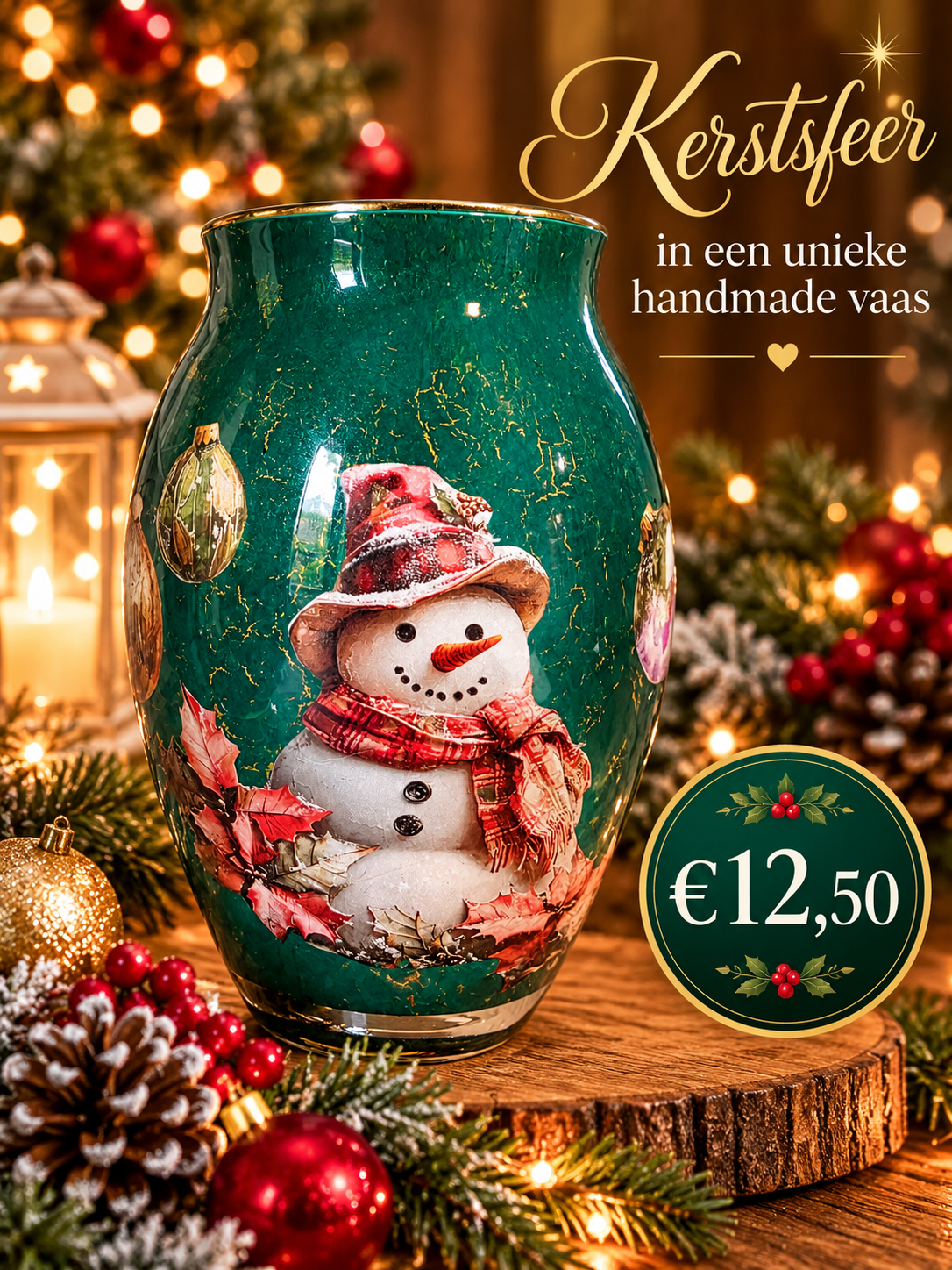 prachtige handgedecoreerde kerstvaas