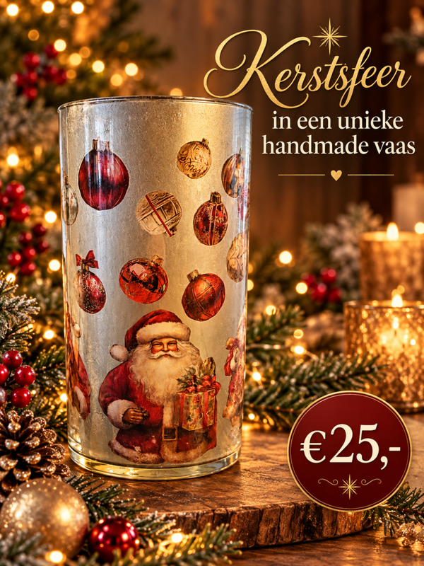 Prachtige handgedecoreerde kerstvaas