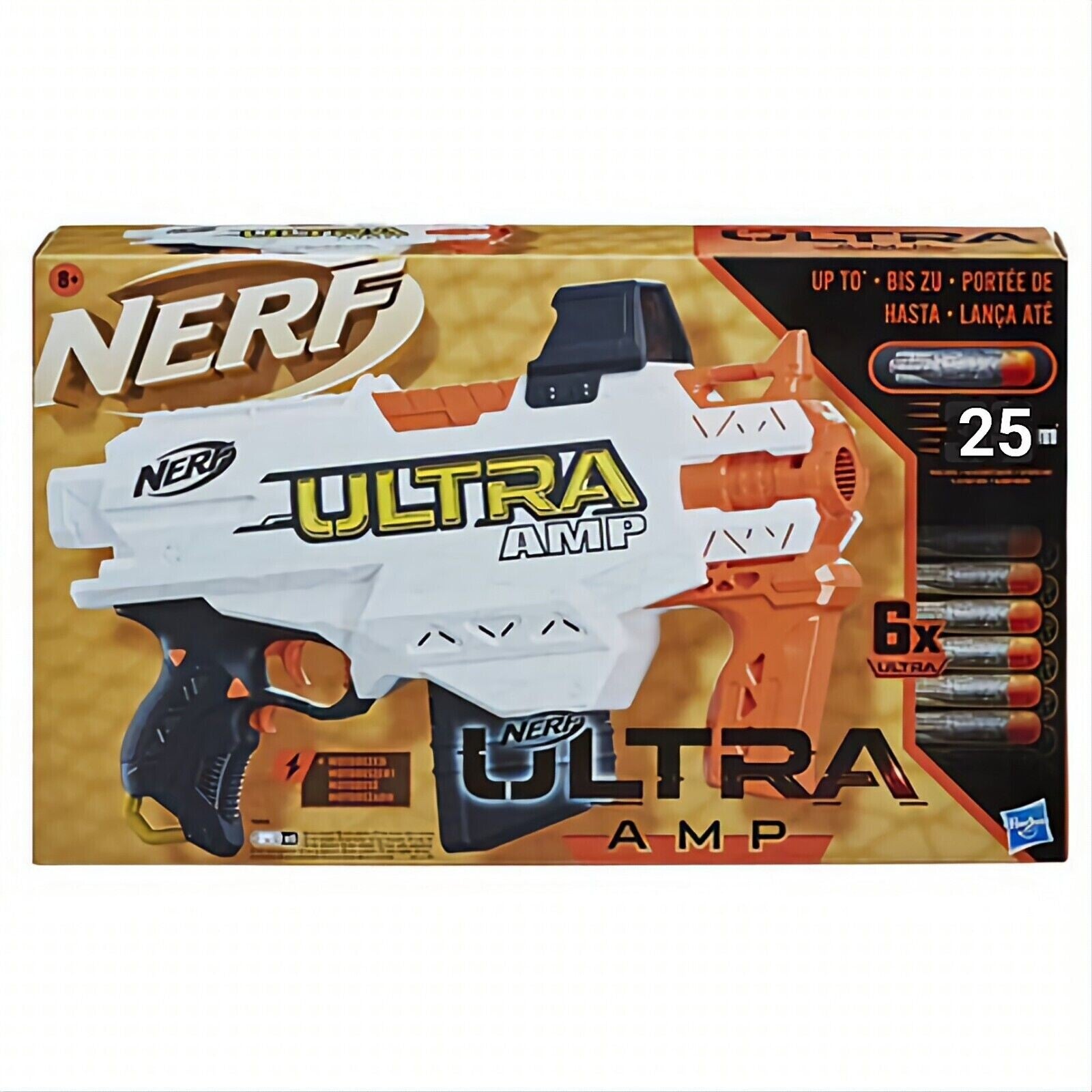 Nerf Ultra Amp 25m, Blaster fusil motorisé, Chargeur 6 fléchettes Hasbro SH
