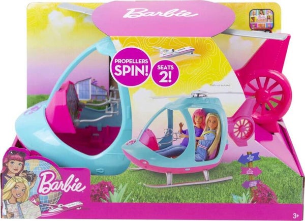Barbie Voyage Hélicoptère Rose et Bleu pour Poupée avec Hélice Rotative, Jouet pour Enfant