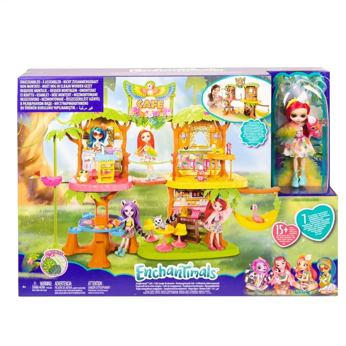 Enchantimals Coffret Maison Café Jungle Enchantée, Mini-poupée Peeki Dès 4 ans