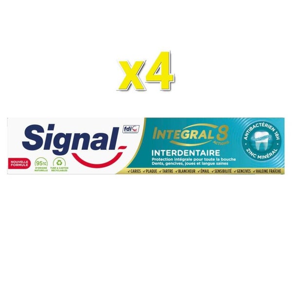 Lot De 4 Dentifrices SIGNAL Intégral 8 interdentaire - tubes de 75ml chacun